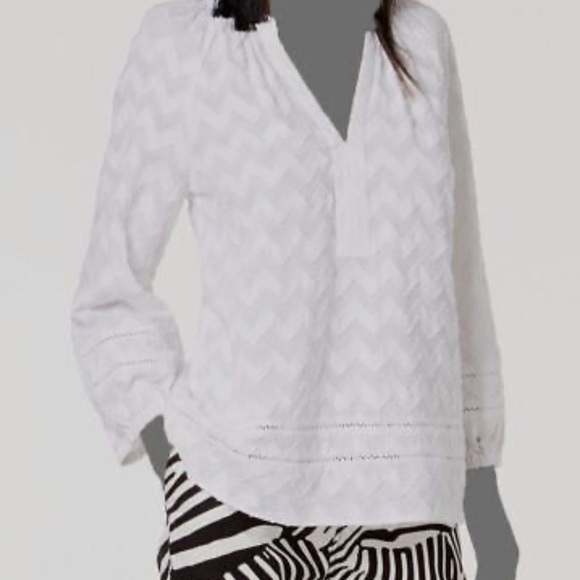 Trina Turk Tops - Trina Turk White 3/4 Sleeve V-Neck Blouse